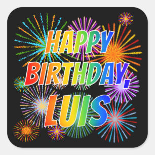 First Name "LUIS", Fun "HAPPY BIRTHDAY" Square Sticker