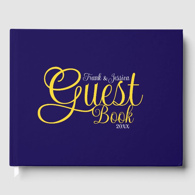 First Name Modern Elegant White Yellow Calligraphy Guest Book (Front)