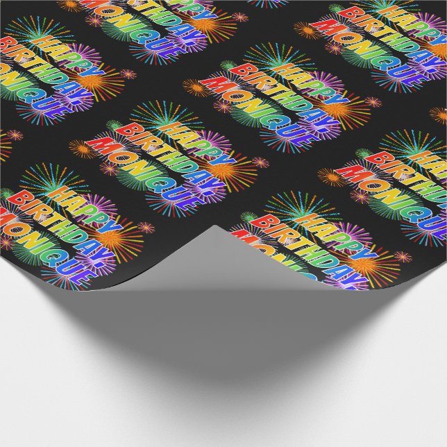 First Name "MONIQUE", Fun "HAPPY BIRTHDAY" Wrapping Paper (Corner)