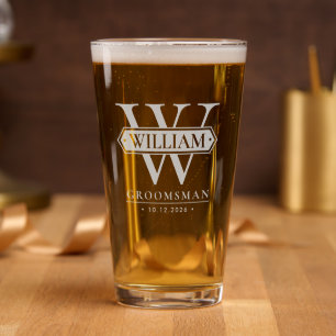 First Name Monogram Groomsman Gift, Best Man Gift Pint Glass