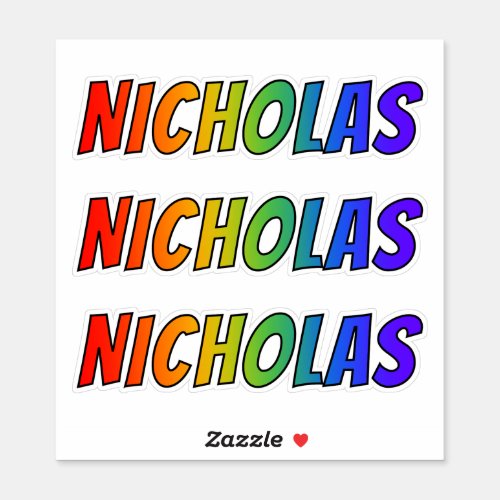 First Name NICHOLAS w Fun Rainbow Coloring Sticker