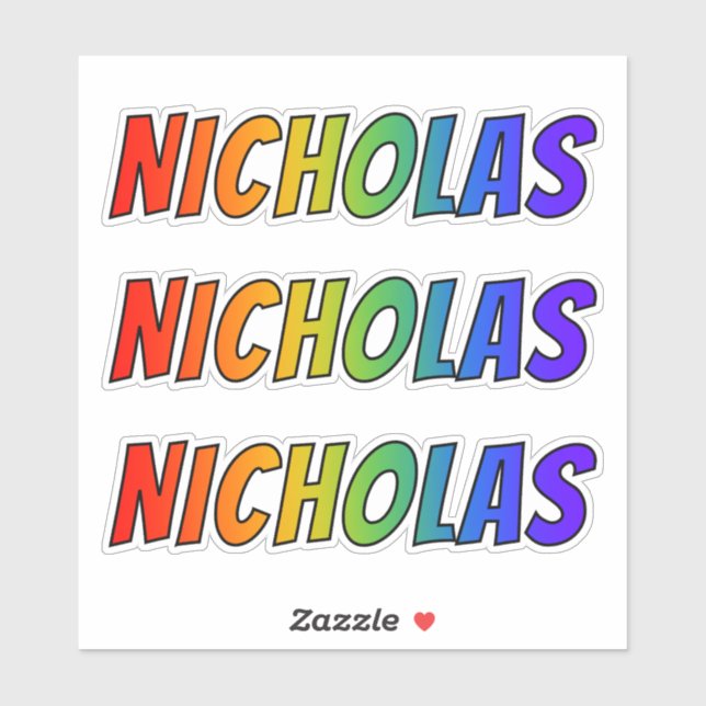 First Name "NICHOLAS" w/ Fun Rainbow Coloring Sticker (Sheet)