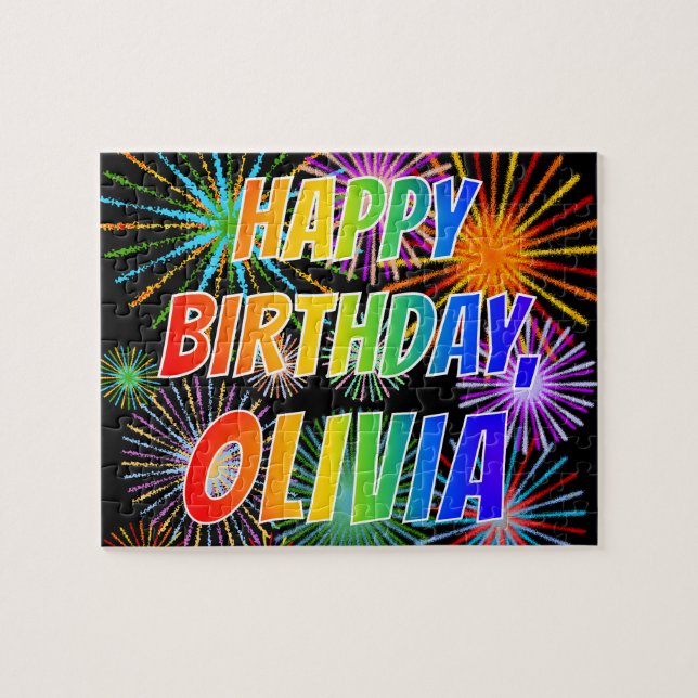 First Name "OLIVIA", Fun "HAPPY BIRTHDAY" Jigsaw Puzzle (Horizontal)