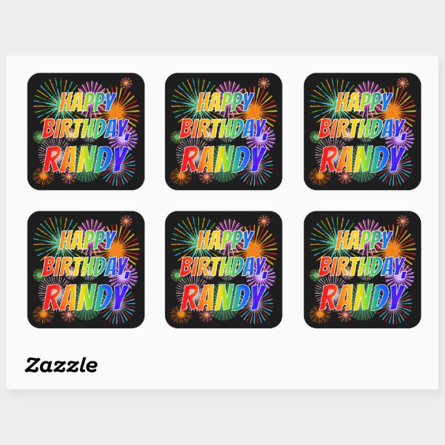First Name "RANDY", Fun "HAPPY BIRTHDAY" Square Sticker (Sheet)