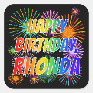 First Name "RHONDA", Fun "HAPPY BIRTHDAY" Square Sticker
