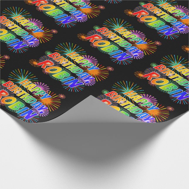 First Name "ROBIN", Fun "HAPPY BIRTHDAY" Wrapping Paper (Corner)