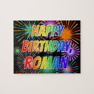 First Name "ROMAN", Fun "HAPPY BIRTHDAY" Jigsaw Puzzle