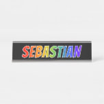 [ Thumbnail: First Name "Sebastian": Fun Rainbow Coloring Desk Name Plate ]