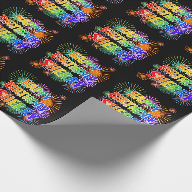 First Name "SHERRY", Fun "HAPPY BIRTHDAY" Wrapping Paper (Corner)