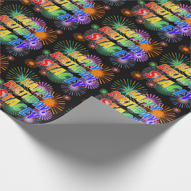 First Name "STACEY", Fun "HAPPY BIRTHDAY" Wrapping Paper (Corner)