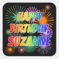 First Name SUSAN, Fun HAPPY BIRTHDAY Square Sticker