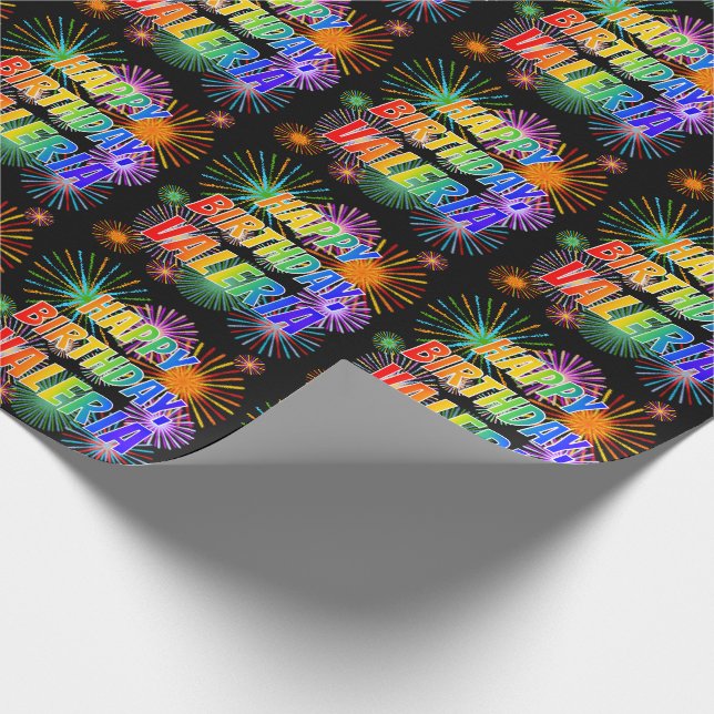 First Name "VALERIA", Fun "HAPPY BIRTHDAY" Wrapping Paper (Corner)