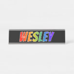 [ Thumbnail: First Name "Wesley": Fun Rainbow Coloring Desk Name Plate ]