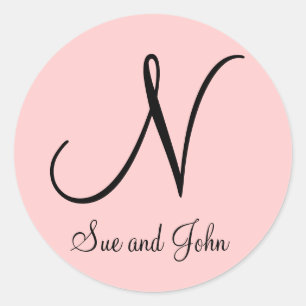 First Names and Last Initial Black on Pink Sticker