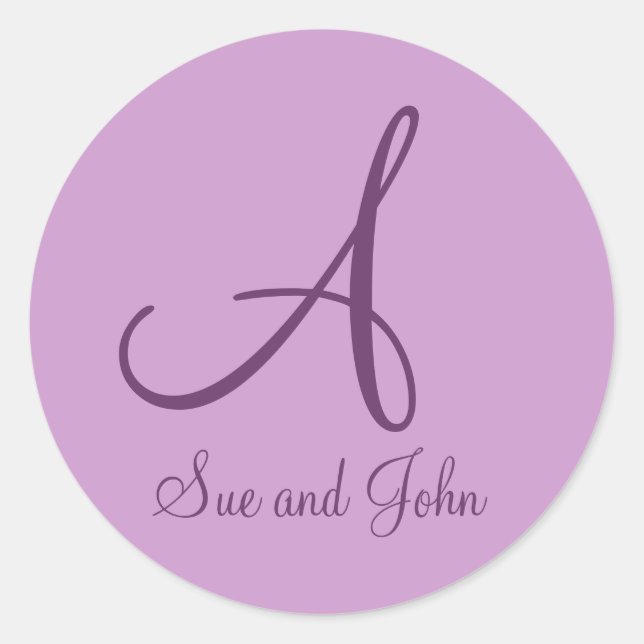 First Names and Last Initial Mauve A Classic Round Sticker (Front)