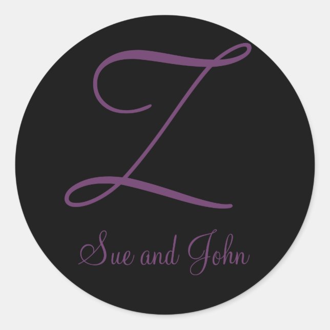 First Names and Last Initial Mauve Monogram Z Classic Round Sticker (Front)