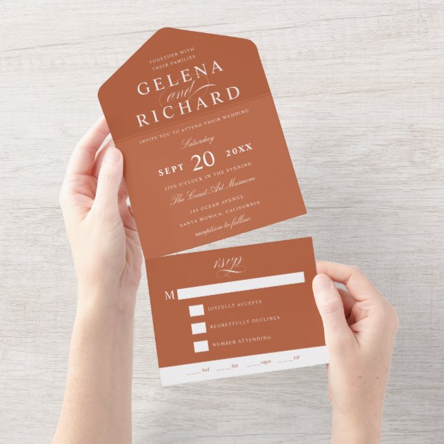 First Names Elegant Terracotta Orange Wedding All In One Invitation (Tearaway)