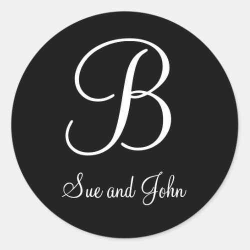 First Names Initial B Black and White Wedding Classic Round Sticker