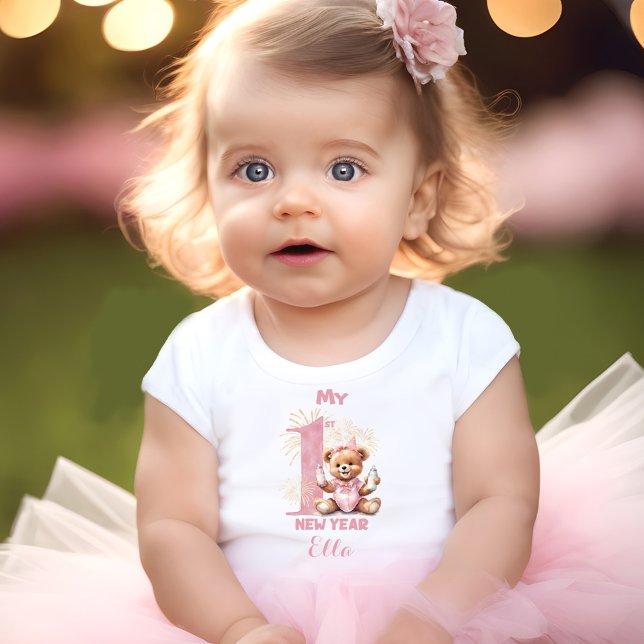 First New Year Girl Name Pink Bear Baby T-shirt (First New Year Girl Name Pink Bear Baby T-shirt)