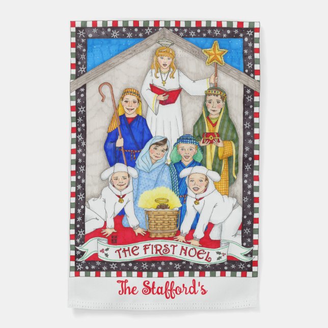 First Noel Kids Nativity Personalized Holiday Garden Flag (Front)