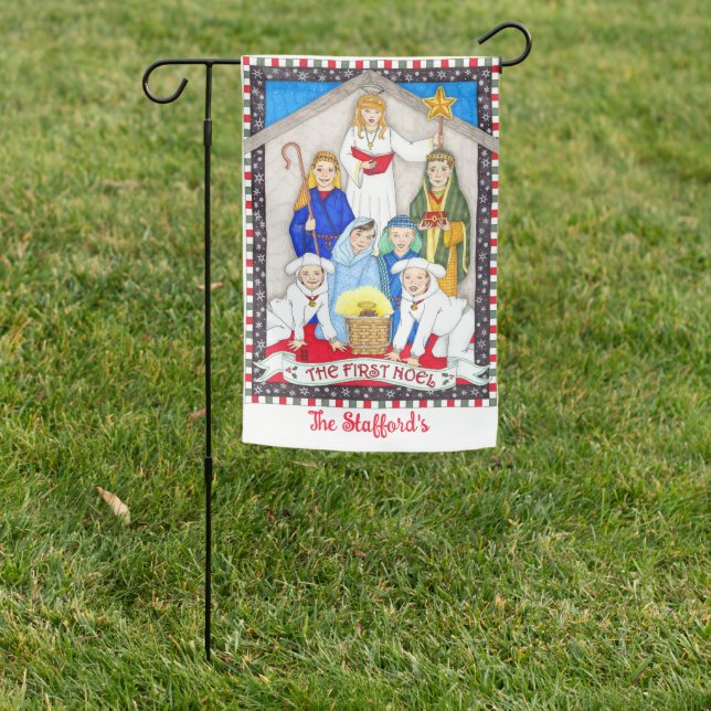 First Noel Kids Nativity Personalized Holiday Garden Flag (In SItu)