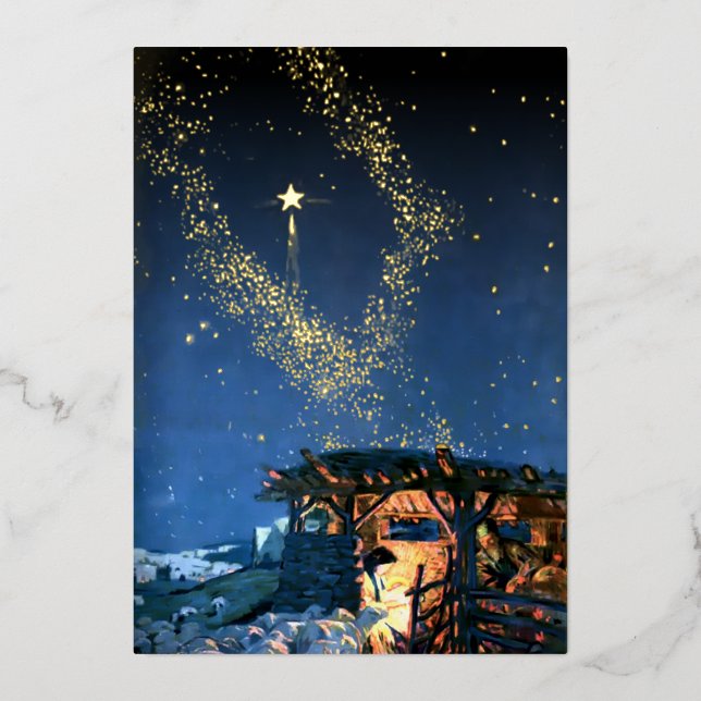 First Noel Star Nativity Christmas Foil Holiday Card (Front)