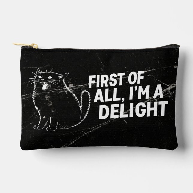 First Of All I'm A Delight Roaring Black Cat Accessory Pouch (Front)