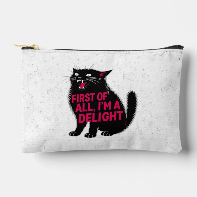 First Of All I'm A Delight Roaring Black Cat Accessory Pouch (Front)