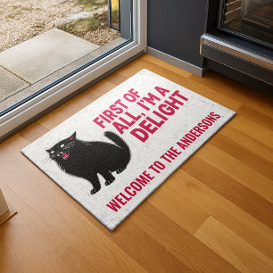First Of All I'm A Delight Roaring Black Cat Doormat