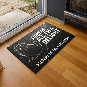 First Of All I'm A Delight Roaring Black Cat Doormat
