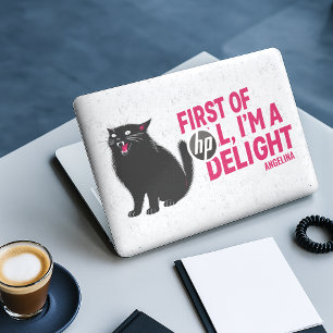First Of All I'm A Delight Roaring Black Cat HP Laptop Skin