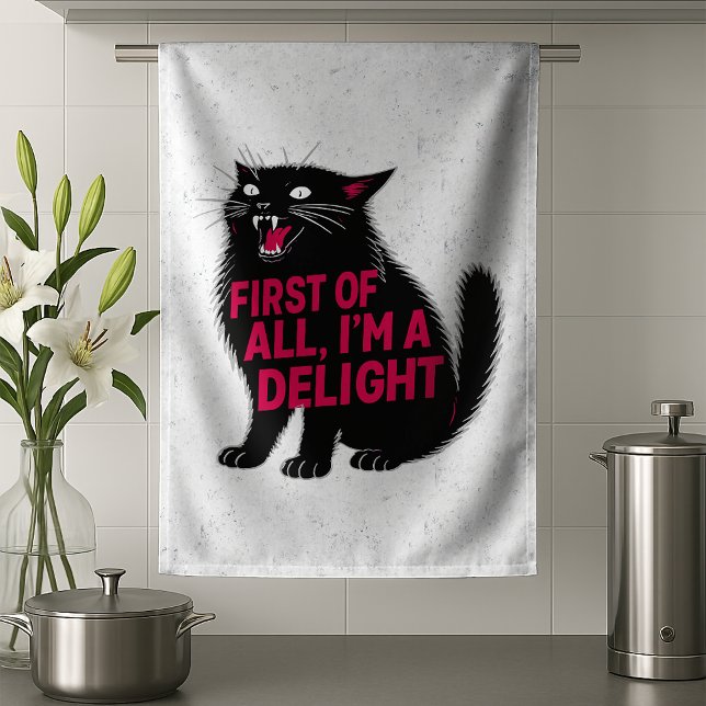 First Of All I'm A Delight Roaring Black Cat Kitchen Towel (Creator Uploaded)