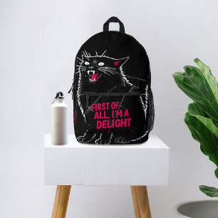 First Of All I'm A Delight Roaring Black Cat Printed Backpack