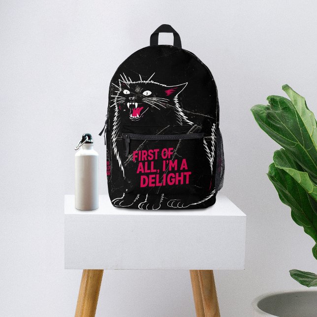 First Of All I'm A Delight Roaring Black Cat Printed Backpack (Creator Uploaded)