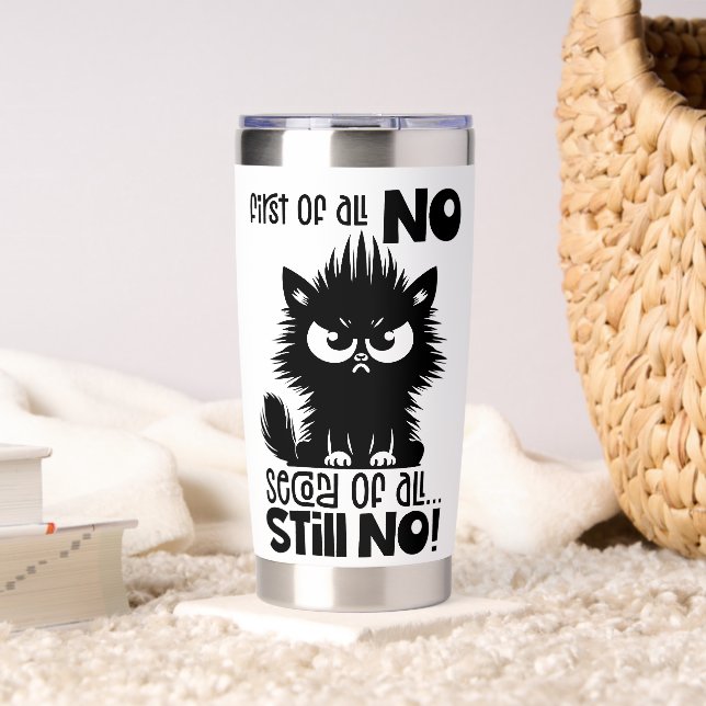 First Of All, No Funny Cat Lover Gift  Insulated Tumbler (Living Room (Rotated))