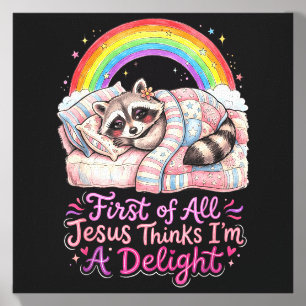First Of Jesus Thinks A Delight Funny Raccoon Art Canvas Photo Tile