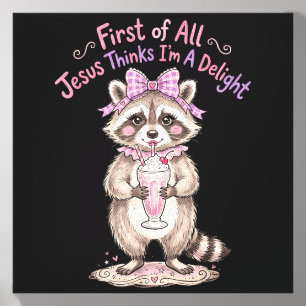 First Of Jesus Thinks A Delight Funny Raccoon Meme Canvas Photo Tile