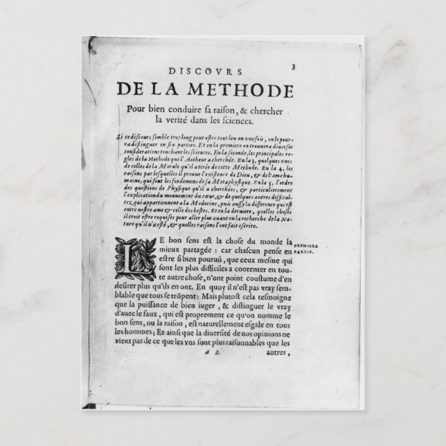 First page of 'Discours de la Methode' by Rene Postcard (Front)