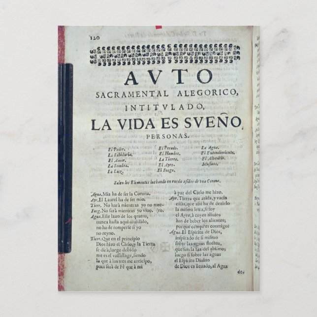 First page of 'La Vida es Sueno' Postcard (Front)