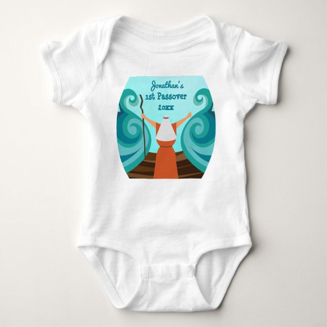 First Passover Custom Baby Name Year Cute Moses  B Baby Bodysuit (Front)
