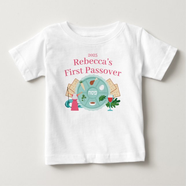 First Passover Custom Girl Name Year Baby T-Shirt (Front)