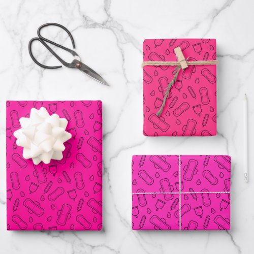 First Period Party Hot Pink Tampon Pad Pattern Wrapping Paper Sheets