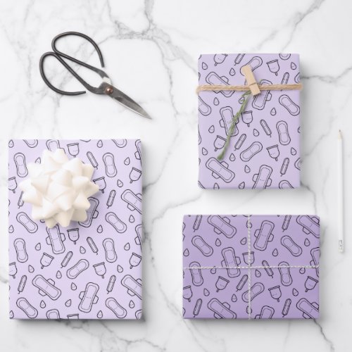 First Period Party Light Purple Tampon Pad Pattern Wrapping Paper Sheets