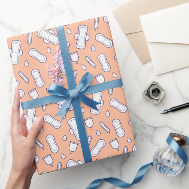 First Period Party Pastel Peach Cute Tampon Wrapping Paper (Gifting)