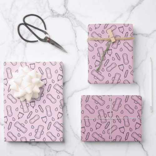 First Period Party Pastel Pink Tampon Pad Pattern Wrapping Paper Sheets