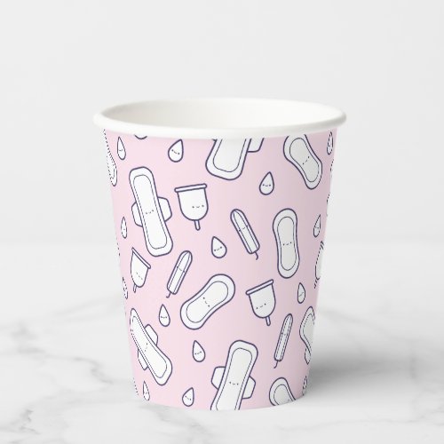 First Period Party Pink Cute Tampon Pad Pattern Paper Cups