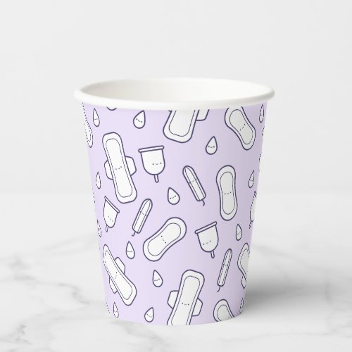 First Period Party Purple Cute Tampon Pad Pattern Paper Cups
