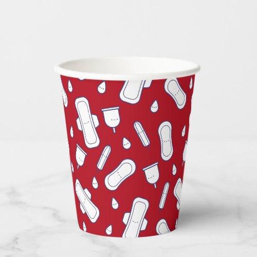 First Period Party Red White Tampon Pad Pattern Paper Cups