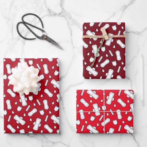 First Period Party Red White Tampon Pad Pattern Wrapping Paper Sheets