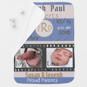 First Photos Film Strip Personalized Antique blue Baby Blanket